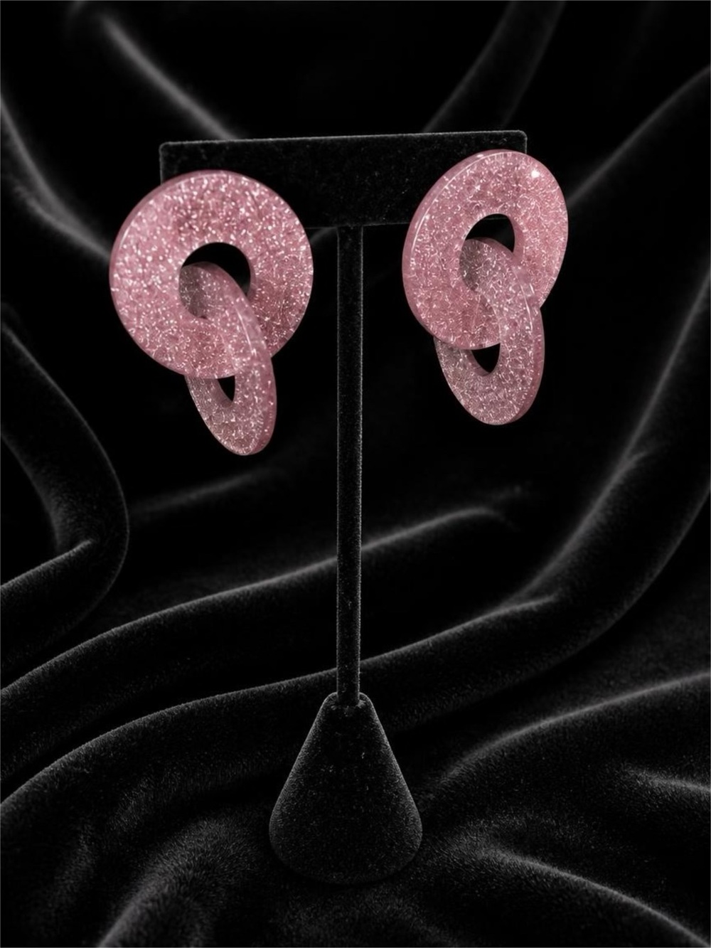 Mauve Glitter Acrylic Interlocking Post Style Hoop Earrings